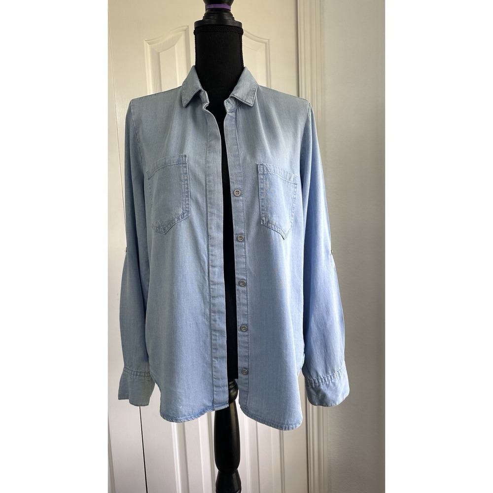 VELVET HEART Women's Tencel Denim Shirt Long Sleeve Light Jean Blue M